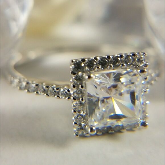 14k Solid White Gold Princess cut Engagement Ring